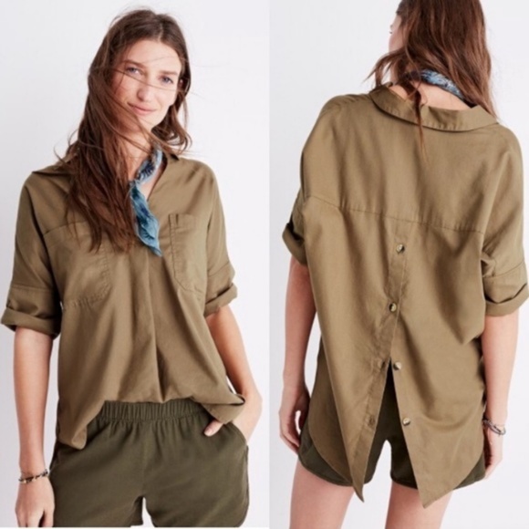 Madewell Tops - Madewell Courier Button Back Shirt Taupe Green Sm